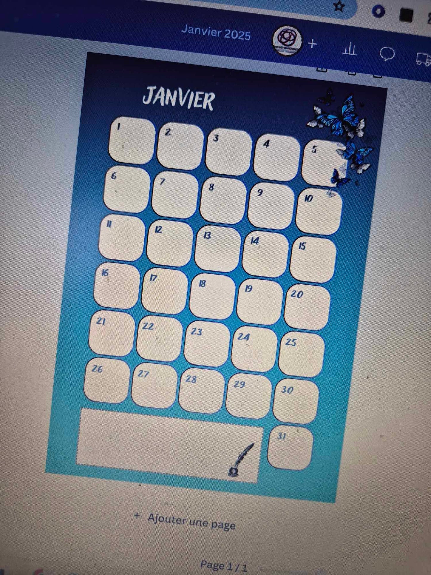 Calendrier perpétuel bleu papillons