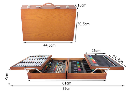 Valise en bois pour dessin et peinture (174 pièces)